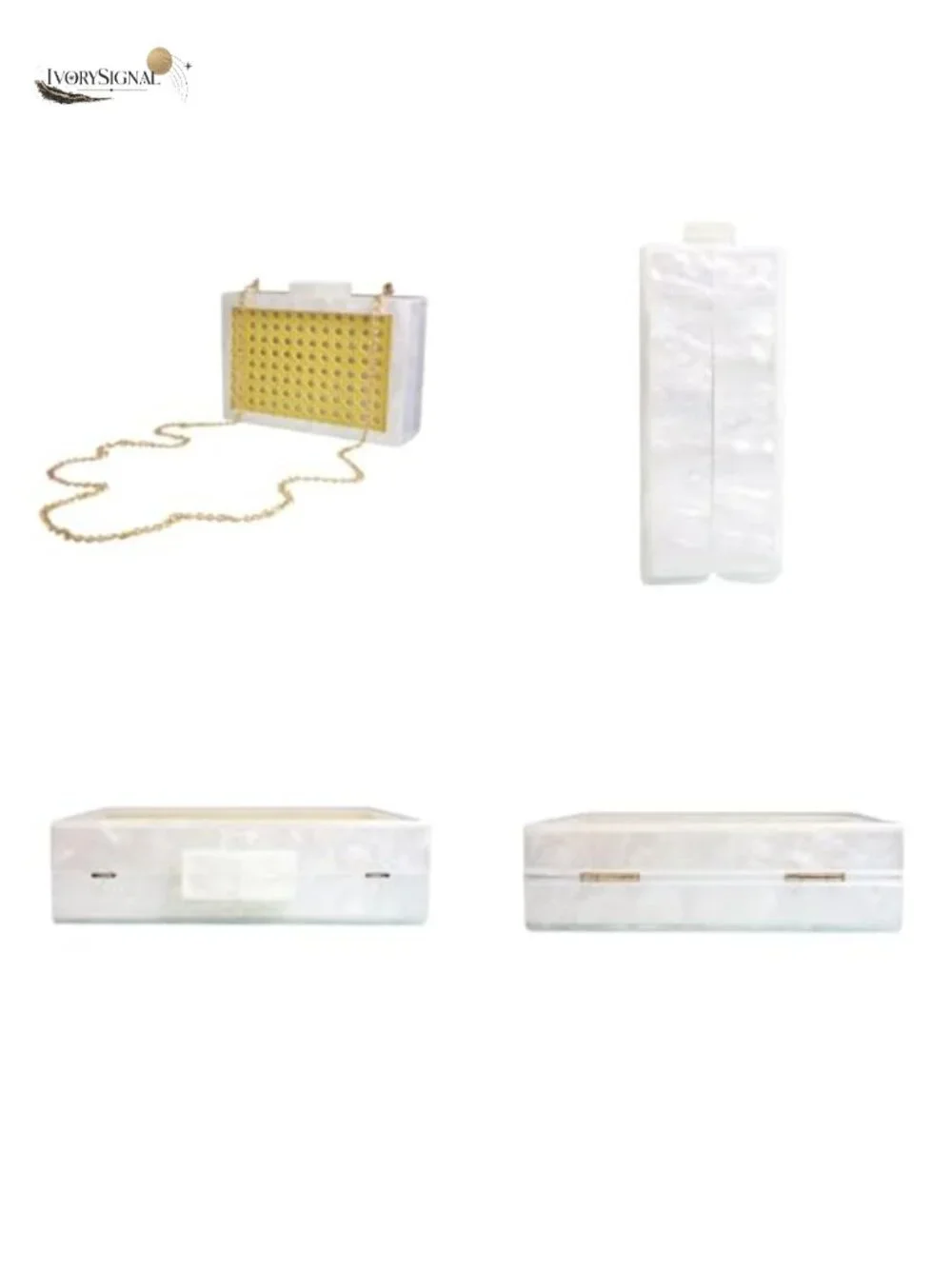 Acrylic Rattan Pattern Square Box Crossbody Handbag with Detachable Chain
